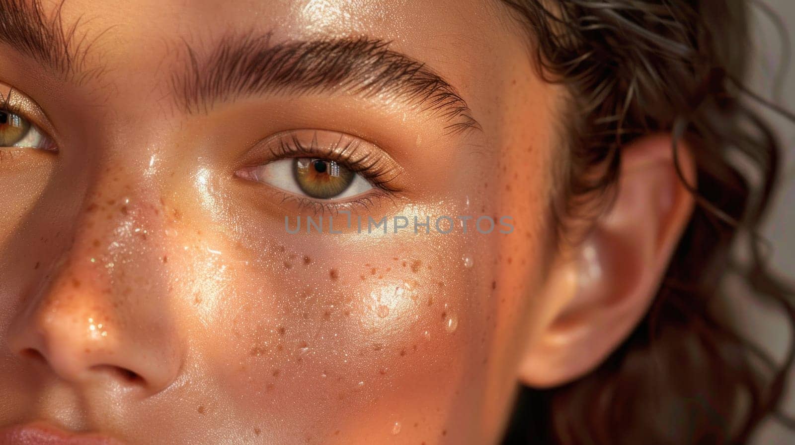 Natural woman portrait in close up. Created using AI generated technology and image editing software.