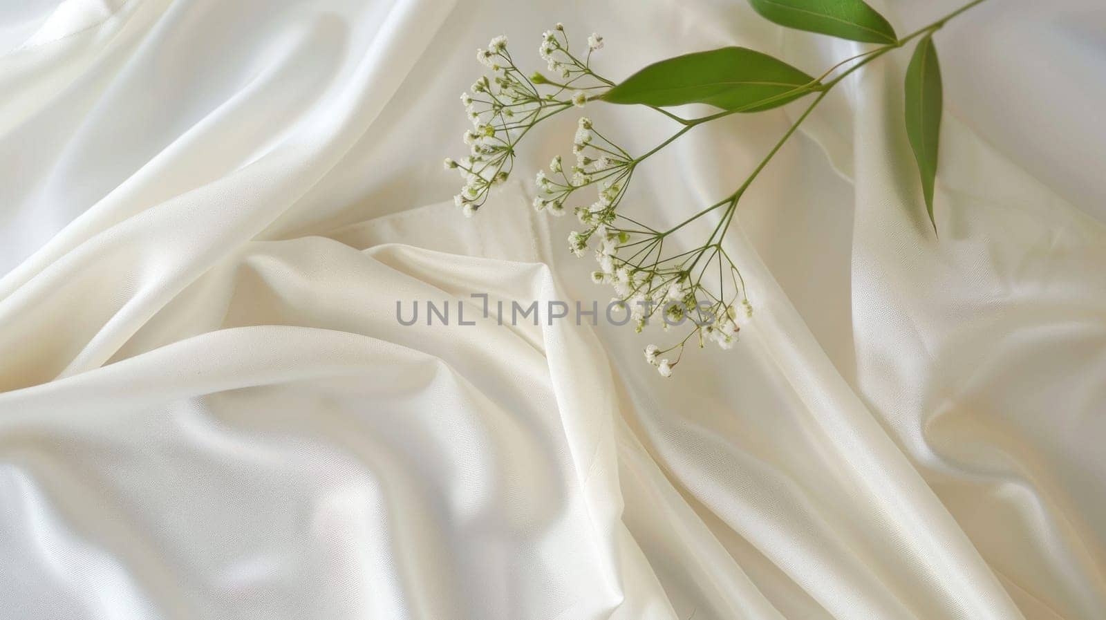 Elegant silk fabric with delicate flowers still life. Created using AI generated technology and image editing software.