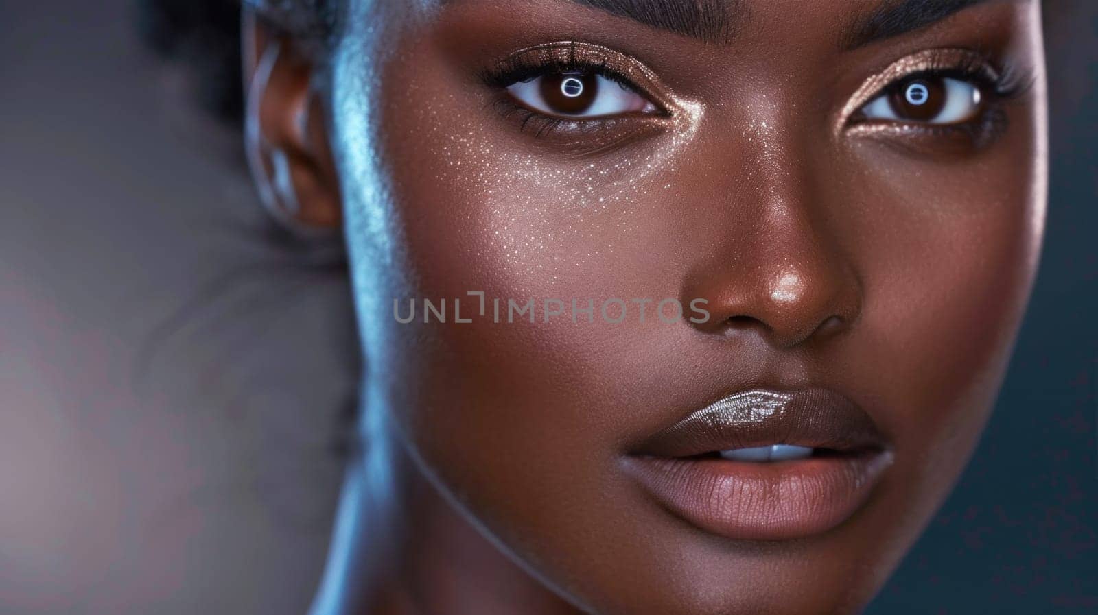 Glow on African American beauty. Created using AI generated technology and image editing software.