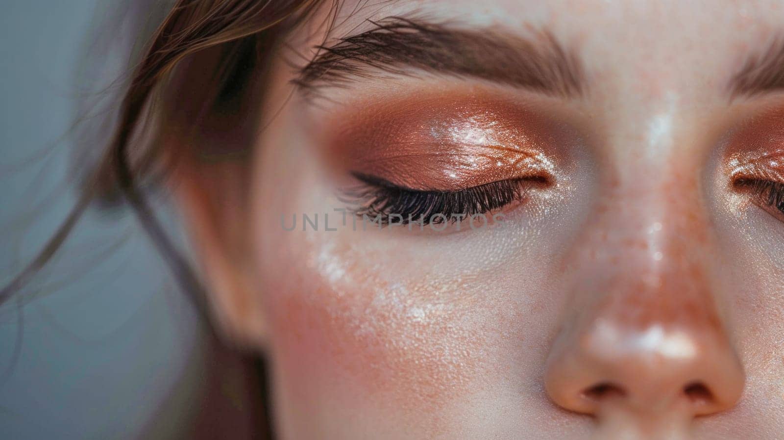 Close up portrait of eye makeup. Created using AI generated technology and image editing software.
