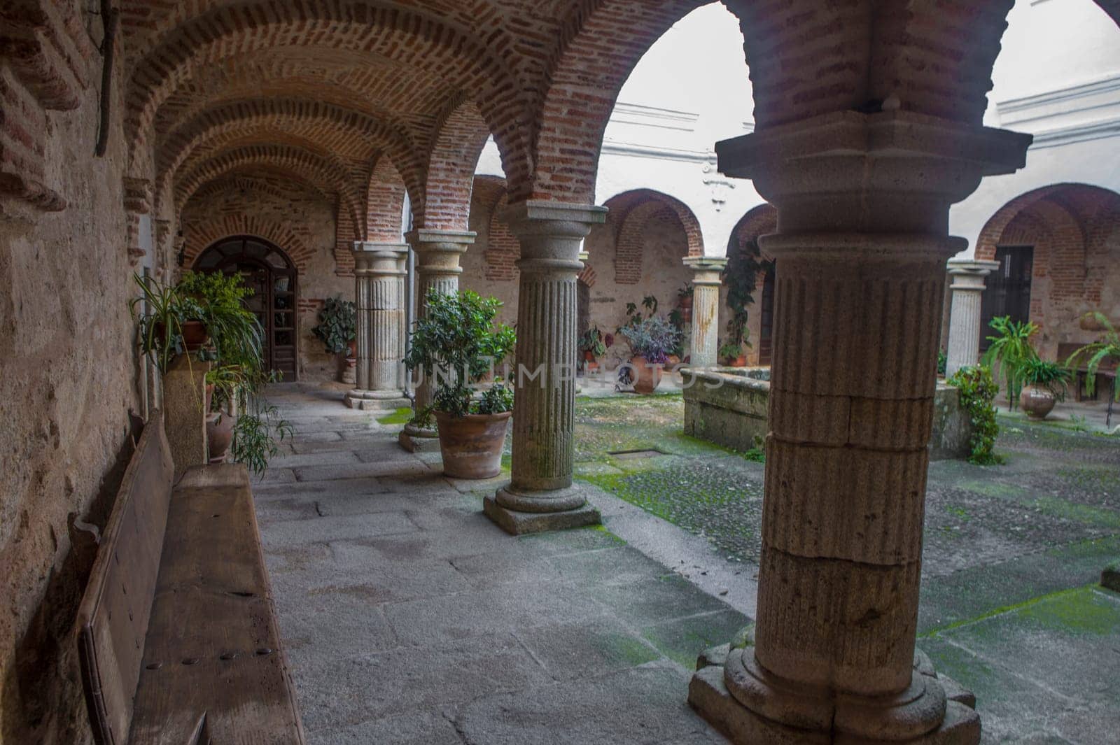 P. de Acim, Spain - Jan 21st, 2024: New cloister of El Palancar Convent, Pedroso de Acim, Caceres, Spain