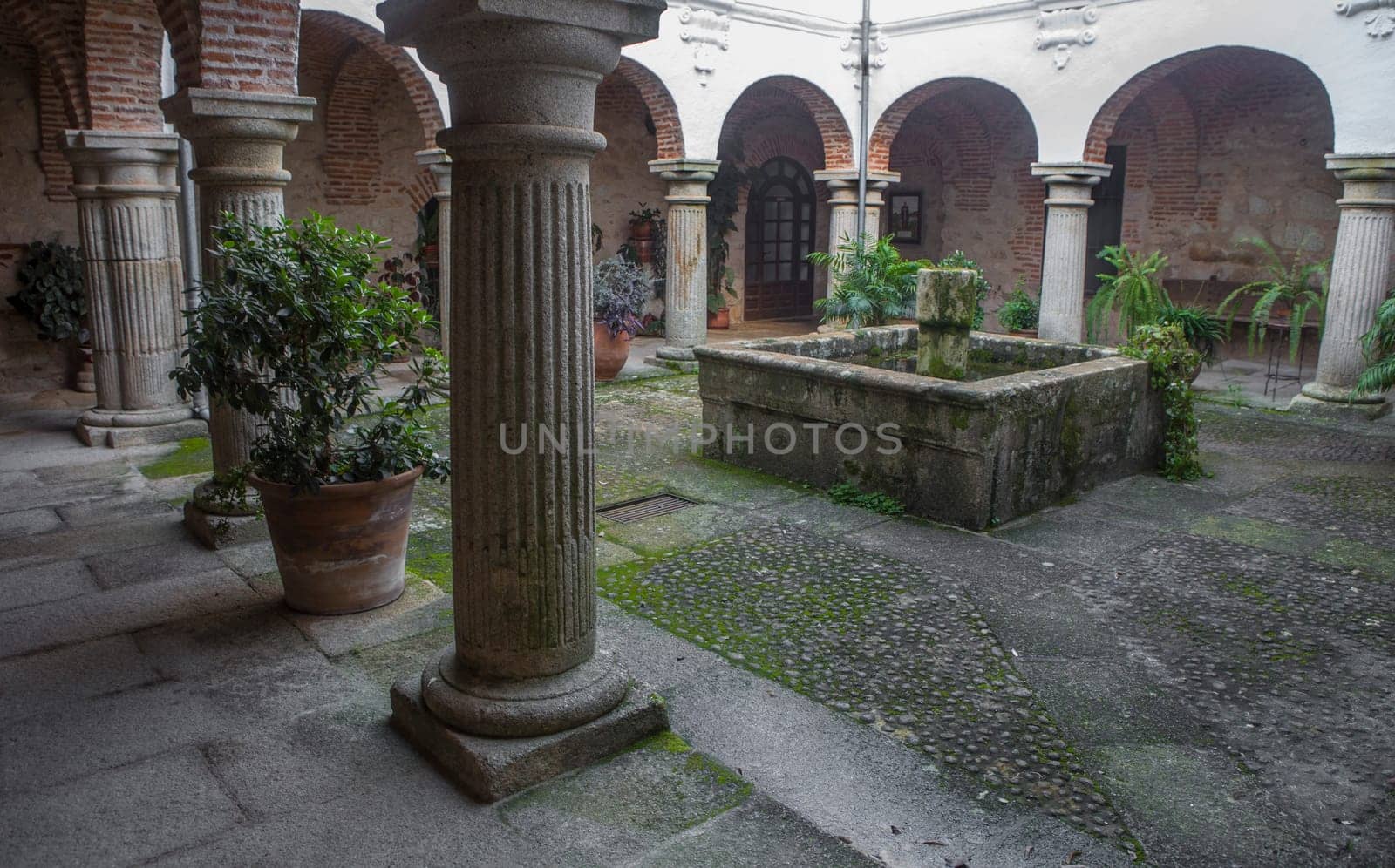 P. de Acim, Spain - Jan 21st, 2024: New cloister of El Palancar Convent, Pedroso de Acim, Caceres, Spain