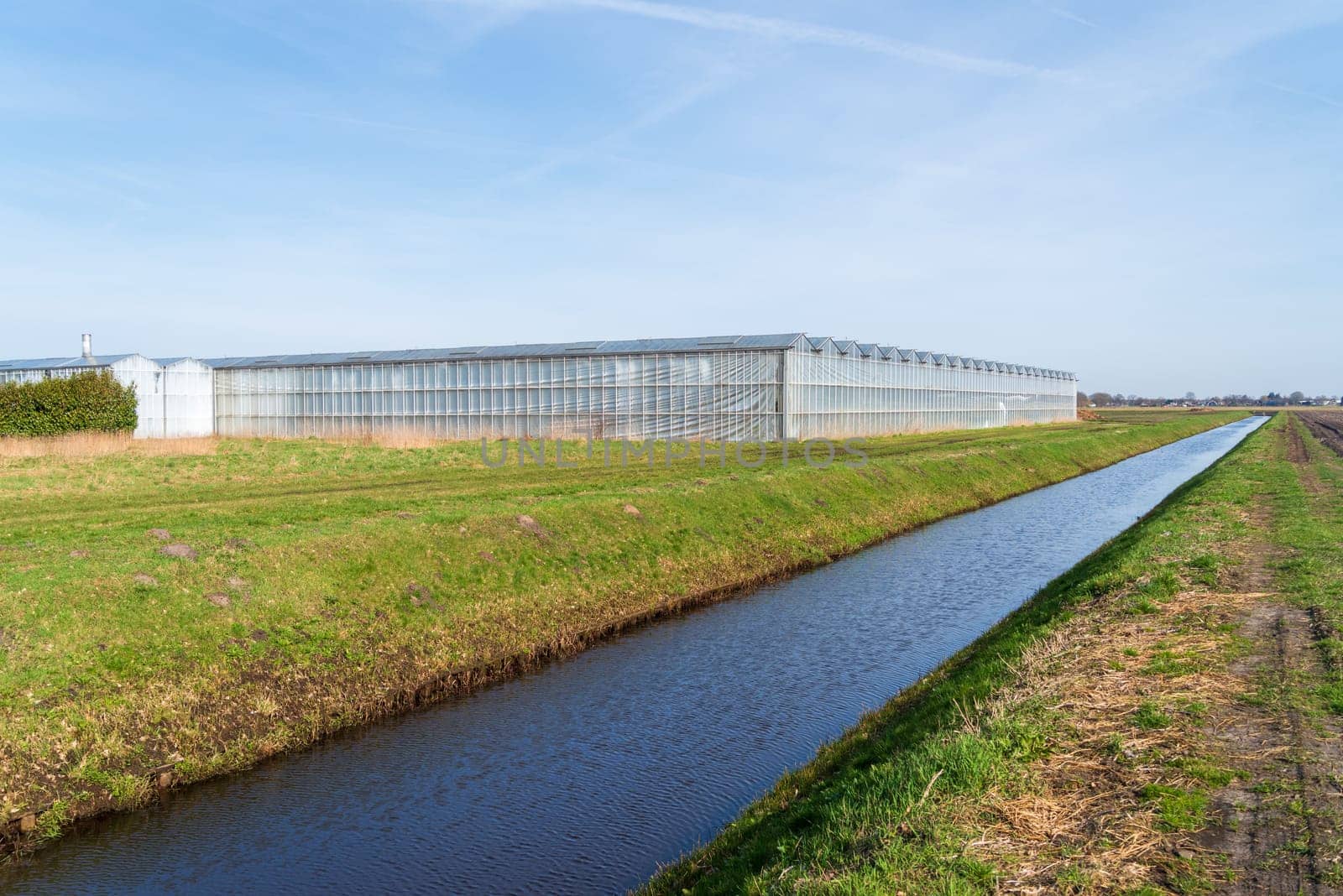 small ditch for water supply around a commercial greenhouse