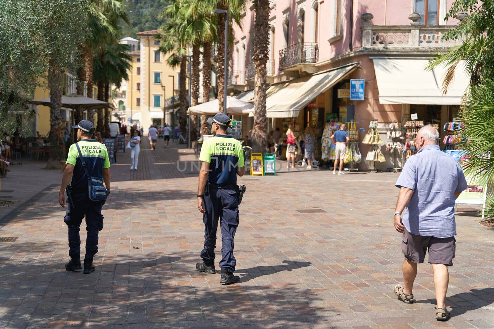 Police presence for public safety in the popular vacation resort of Riva del Garda on Lake Garda in Italy
