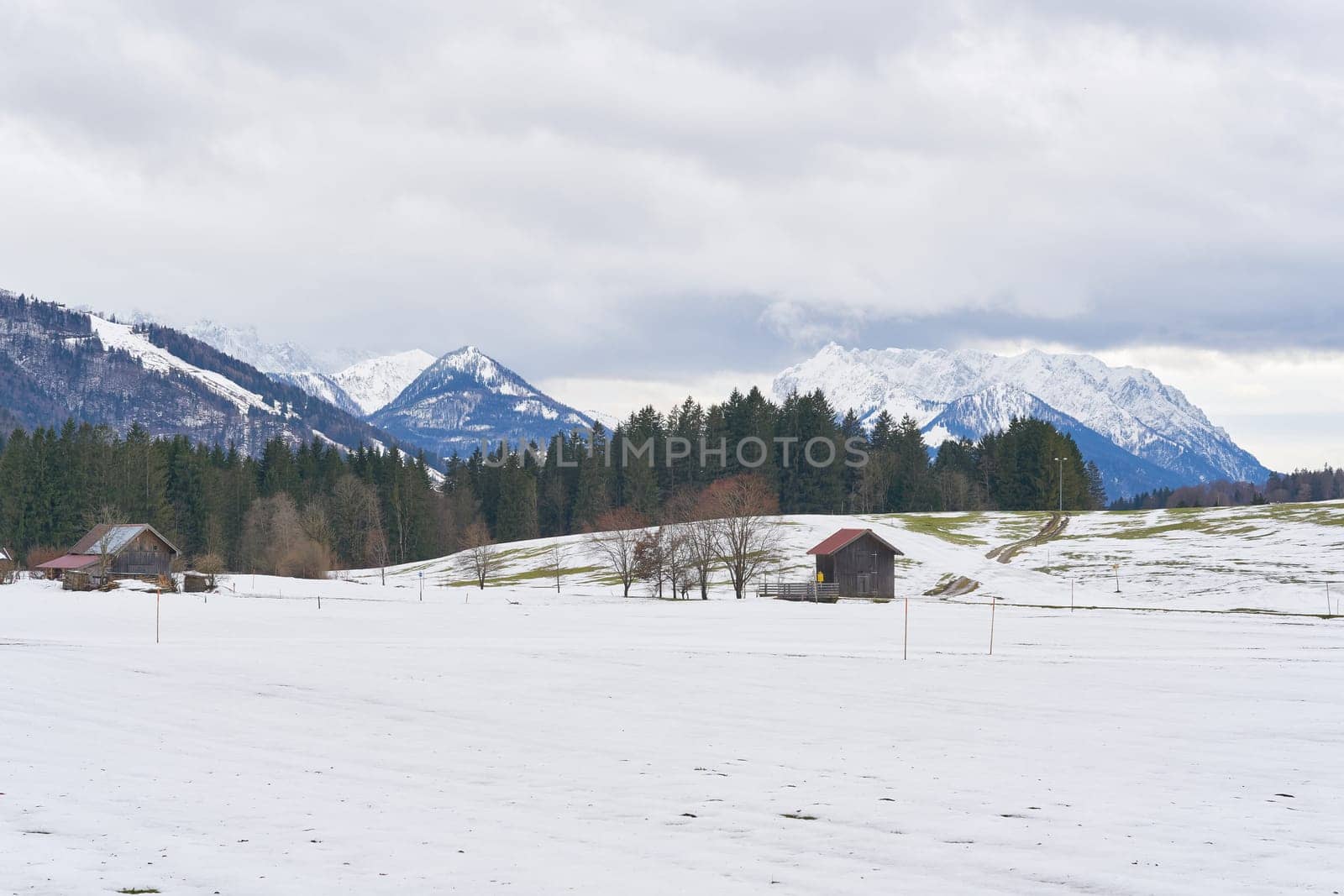 Winter landscape near Reit im Winkl with the Chiemgau Alps in Bavaria in Germany