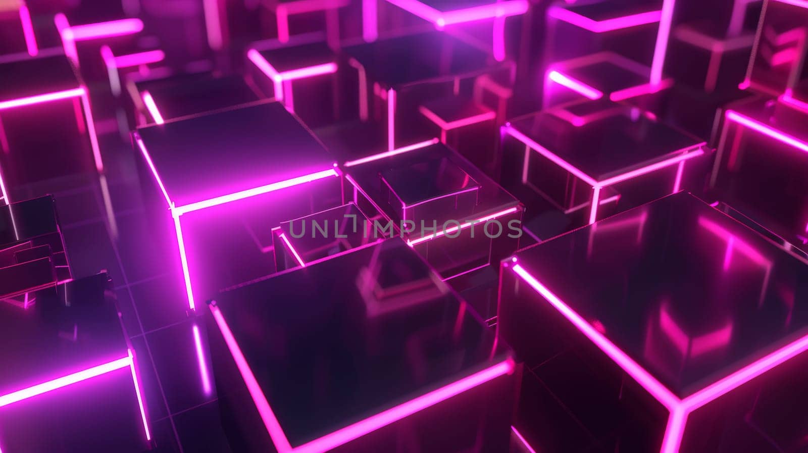 Immerse yourself in the electrifying ambiance of neon cubes in this abstract 3D background. Vibrant hues dance across the scene, captivating the viewer with their luminous allure.