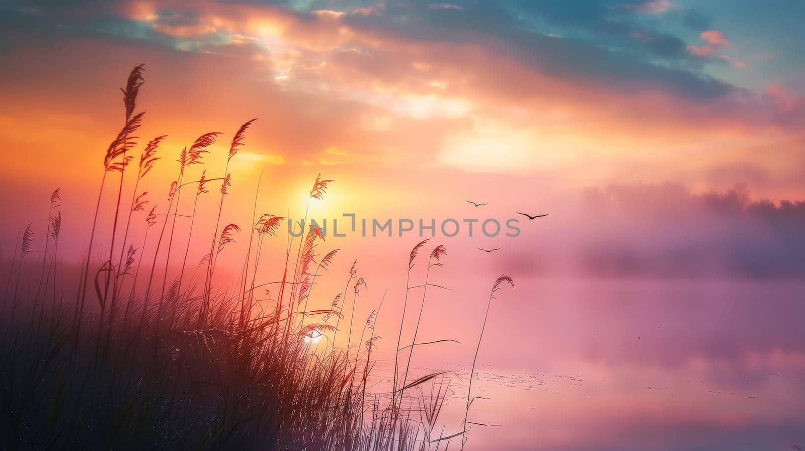 Captured amidst a mystical mist, this ethereal photograph portrays the serene beauty of a sunset shrouded in fog, evoking a sense of mystery and tranquility.