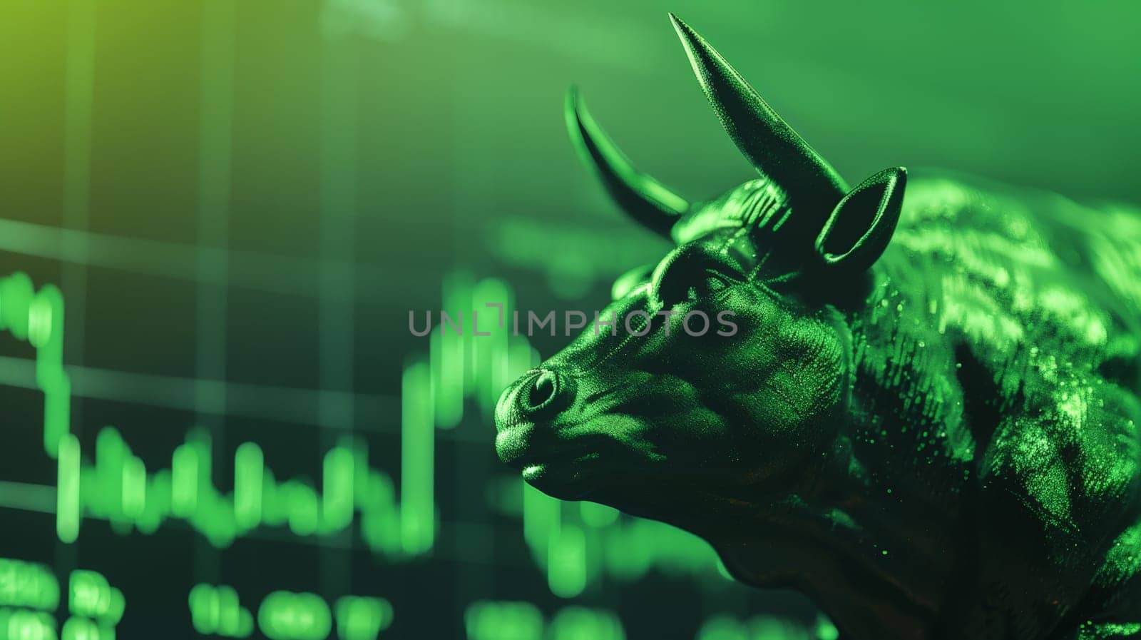 Experience the thrill of a bullish market as the trading graph ascends, signaling an upward trend against a vibrant green backdrop. Dive into the world of trading success and financial prosperity.
