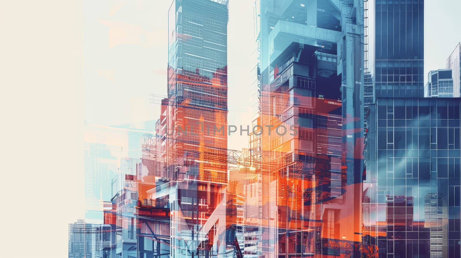 Experience the fusion of innovation and expertise in this captivating illustration showcasing digital building construction engineering. Through double exposure graphic design, witness the collaboration of building engineers, architects, and construction workers as they bring architectural visions to life.
