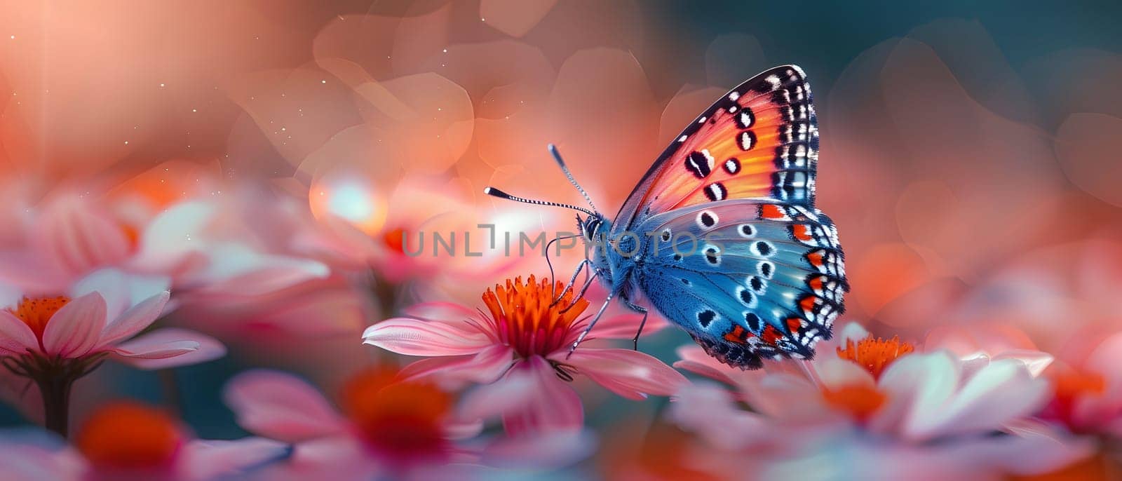 Beautiful butterfly on flower petals in colorful and highly detailed illustration. It can be used in lessons about insects, flowers, nature in books or use as wallpaper mobile phone screen, computer.