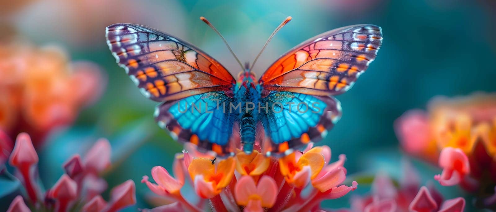 Beautiful butterfly on flower petals in colorful and highly detailed illustration. It can be used in lessons about insects, flowers, nature in books or use as wallpaper mobile phone screen, computer.