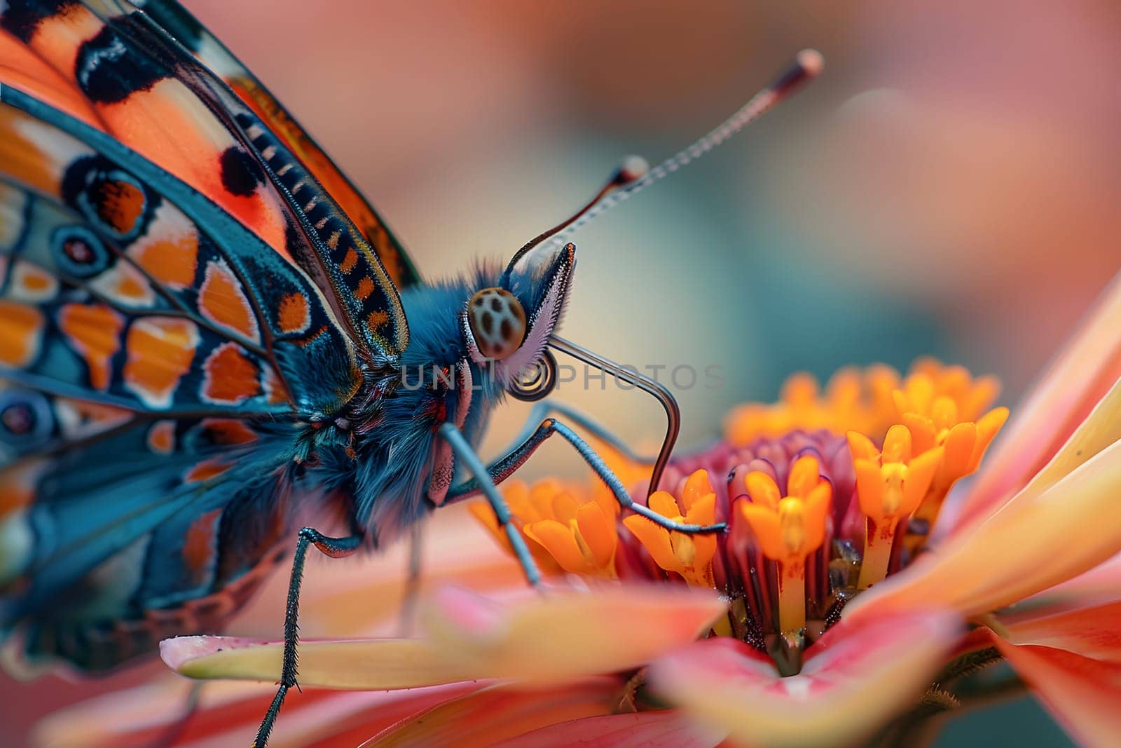Beautiful butterfly on flower petals in colorful and highly detailed illustration. It can be used in lessons about insects, flowers, nature in books or use as wallpaper mobile phone screen, computer.