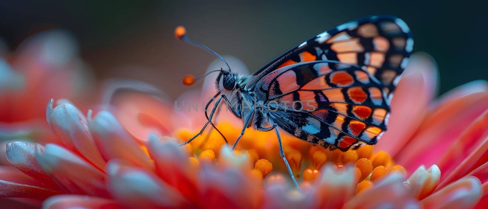 Beautiful butterfly on flower petals in colorful and highly detailed illustration. It can be used in lessons about insects, flowers, nature in books or use as wallpaper mobile phone screen, computer.