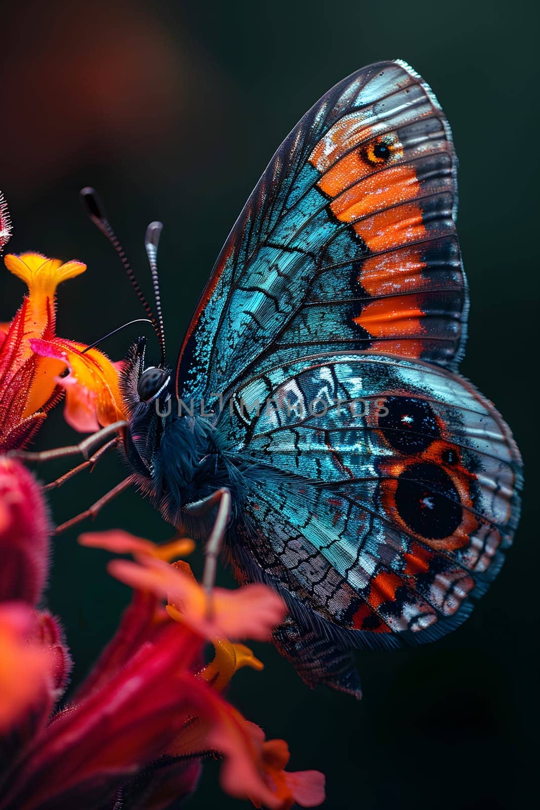 Beautiful butterfly on flower petals in colorful and highly detailed illustration. It can be used in lessons about insects, flowers, nature in books or use as wallpaper mobile phone screen, computer.