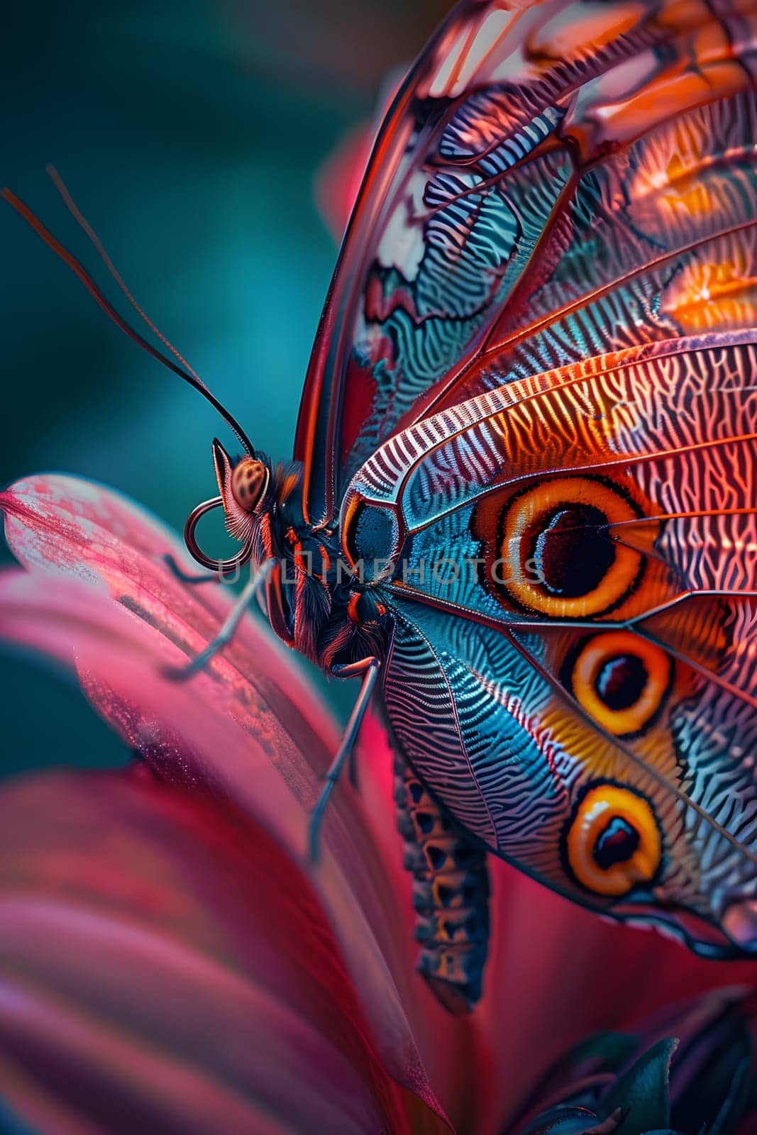 Beautiful butterfly on flower petals in colorful and highly detailed illustration. It can be used in lessons about insects, flowers, nature in books or use as wallpaper mobile phone screen, computer.