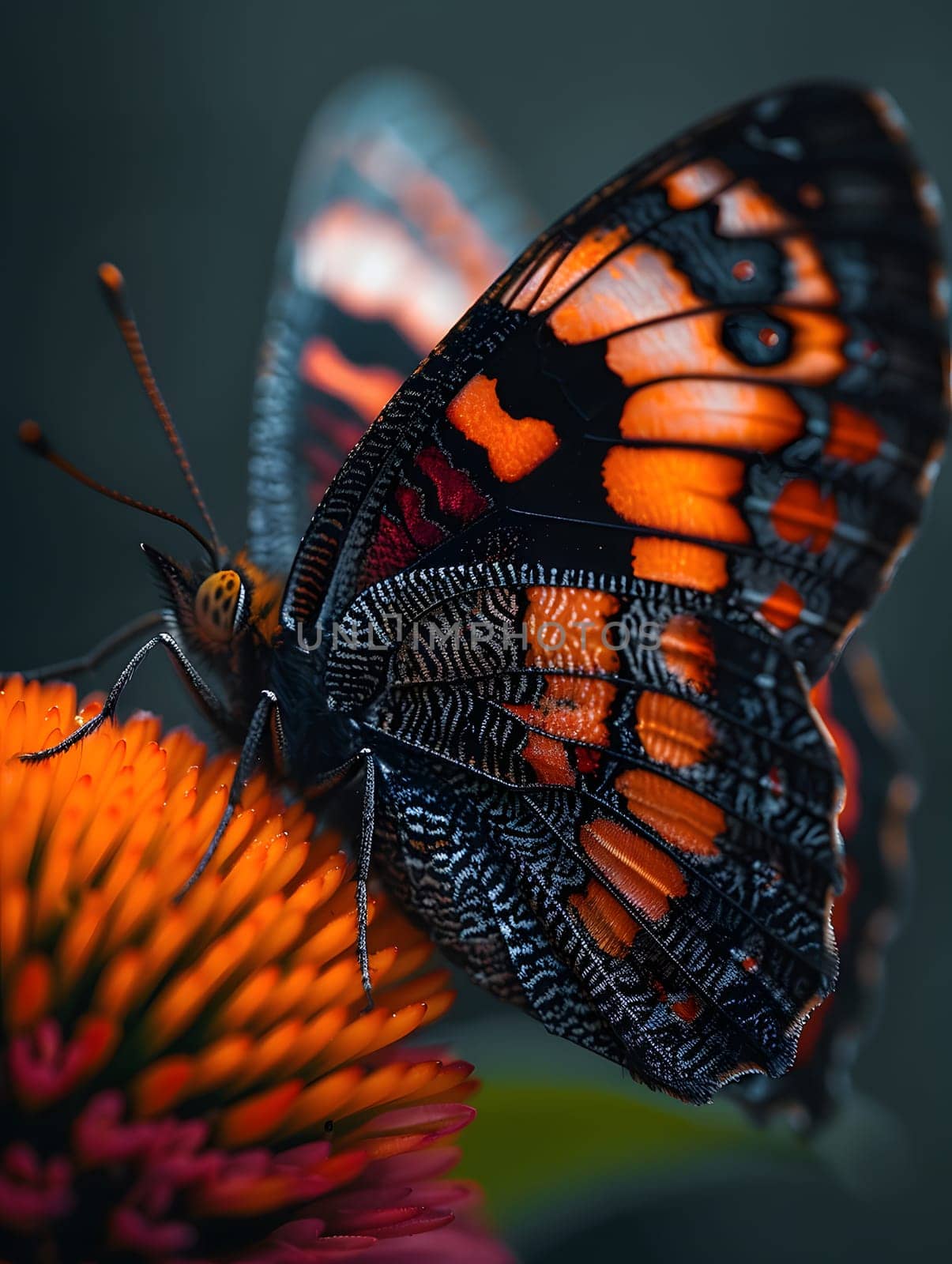 Beautiful butterfly on flower petals in colorful and highly detailed illustration. It can be used in lessons about insects, flowers, nature in books or use as wallpaper mobile phone screen, computer.