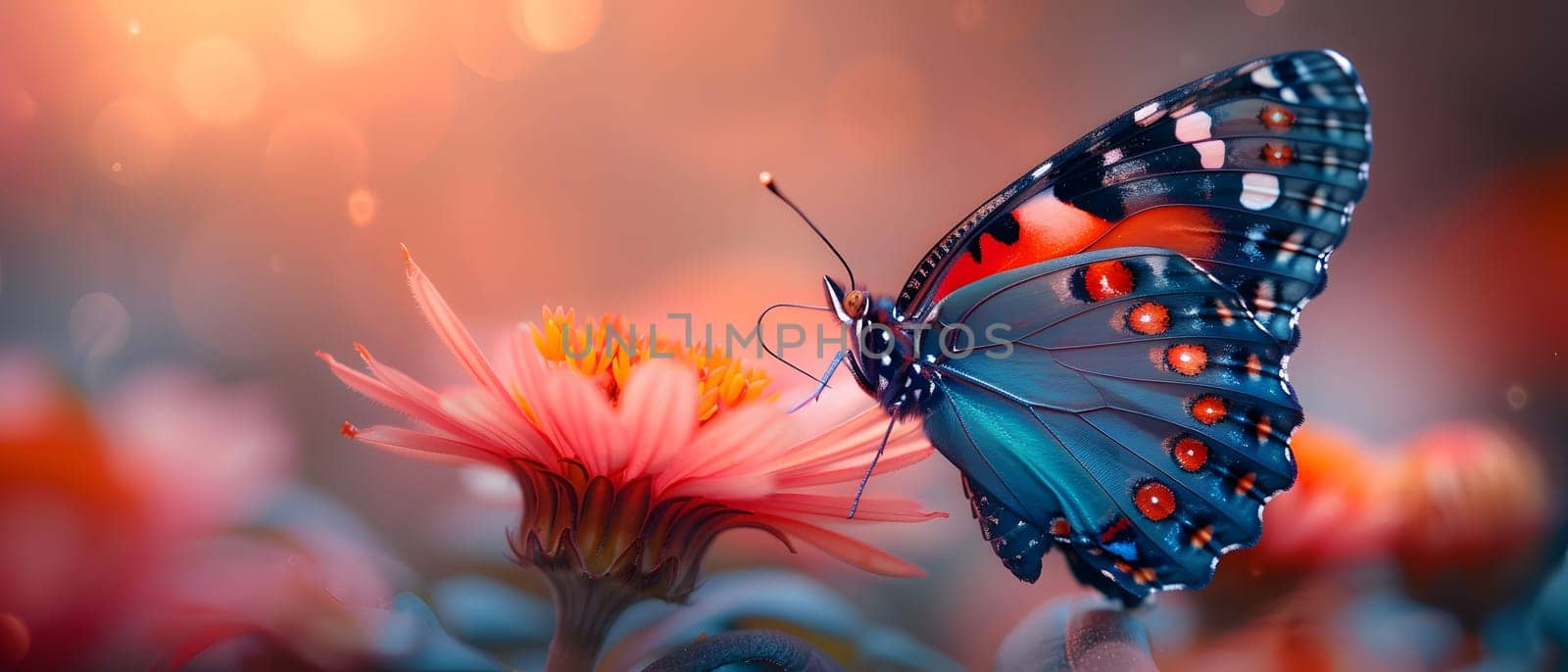 Beautiful butterfly on flower petals in colorful and highly detailed illustration. It can be used in lessons about insects, flowers, nature in books or use as wallpaper mobile phone screen, computer.