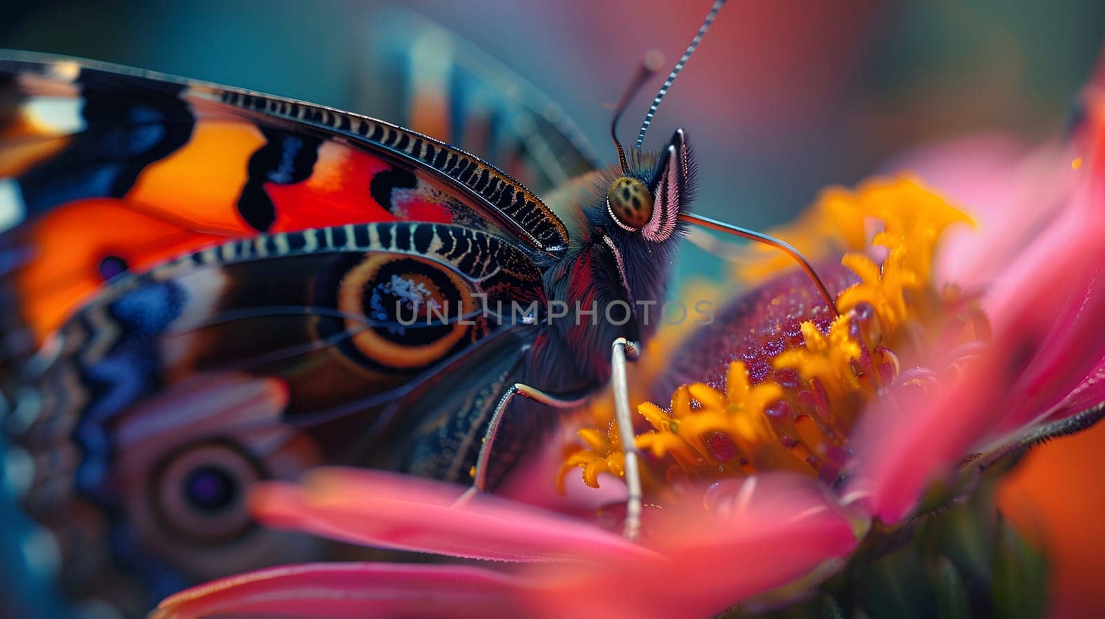 Beautiful butterfly on flower petals in colorful and highly detailed illustration. It can be used in lessons about insects, flowers, nature in books or use as wallpaper mobile phone screen, computer.