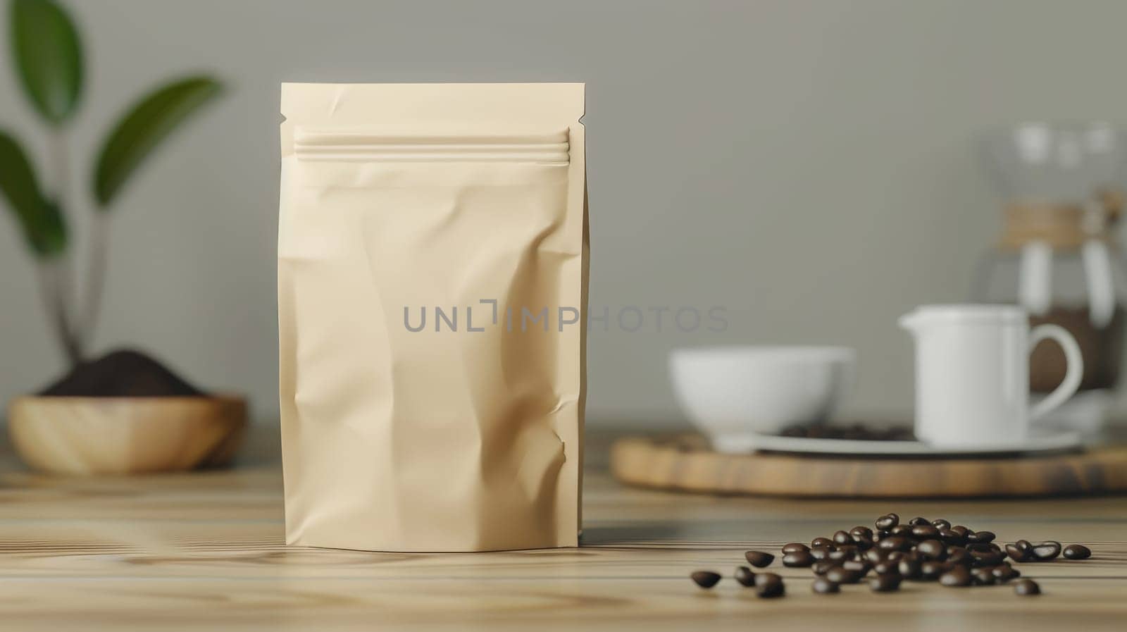 Experience the essence of freshly roasted coffee beans with our captivating paper bag product mockup photography, showcasing the rich aroma and flavor waiting to be enjoyed.
