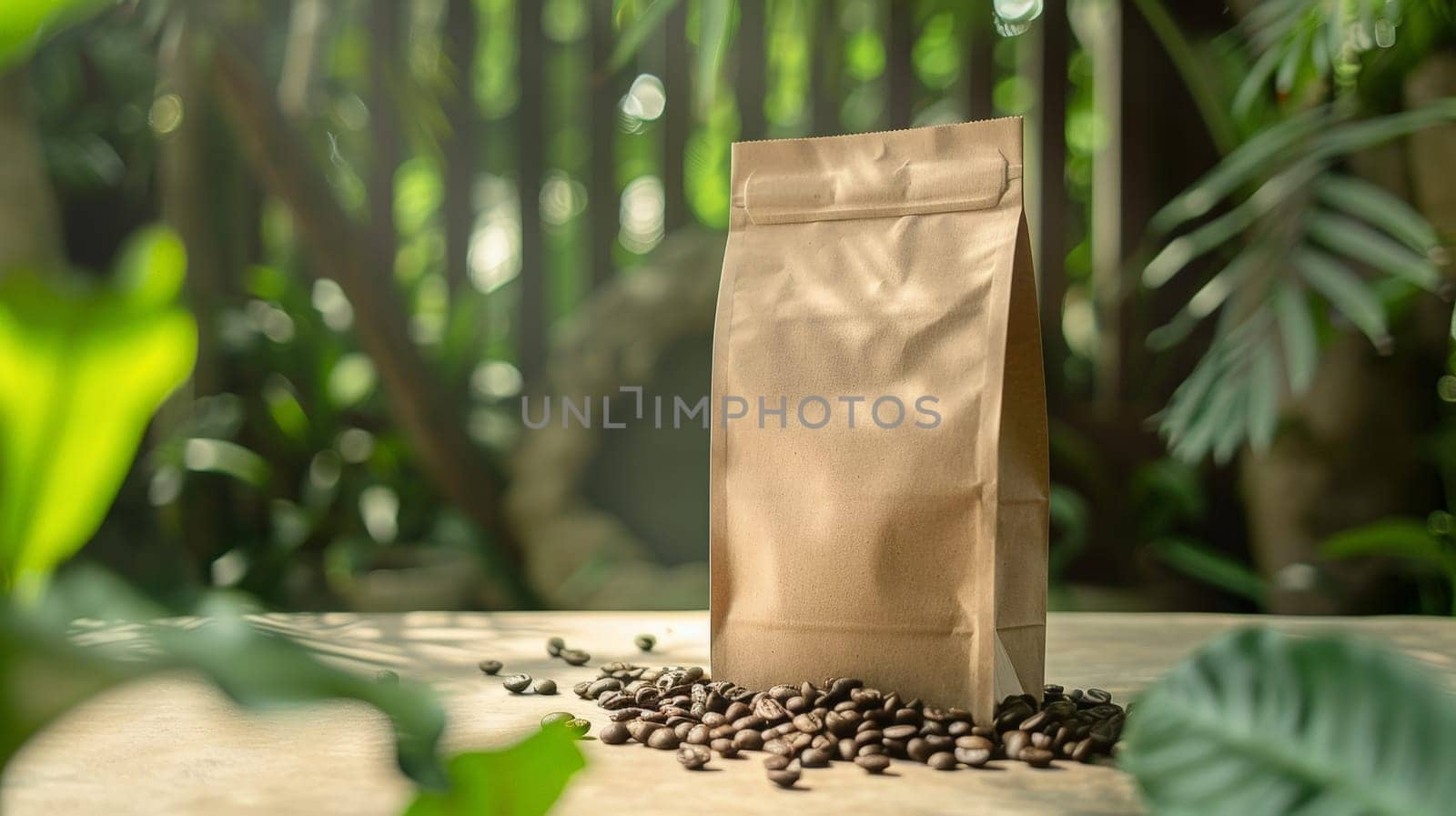 Experience the essence of freshly roasted coffee beans with our captivating paper bag product mockup photography, showcasing the rich aroma and flavor waiting to be enjoyed.