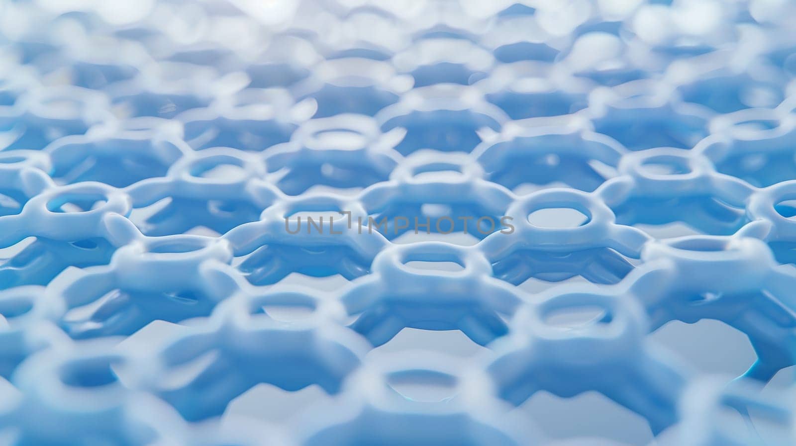 Dive into the ethereal world of graphene with our captivating abstract image, showcasing a delicate mesh pattern in striking shades of white and blue, evoking a sense of depth and complexity.