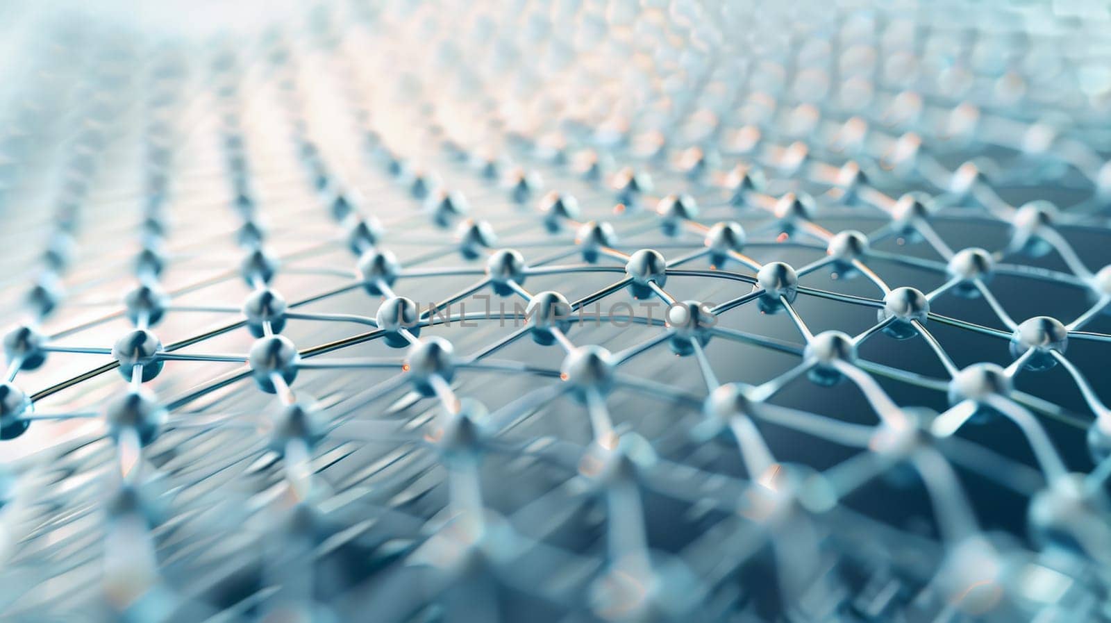 Dive into the ethereal world of graphene with our captivating abstract image, showcasing a delicate mesh pattern in striking shades of white and blue, evoking a sense of depth and complexity.