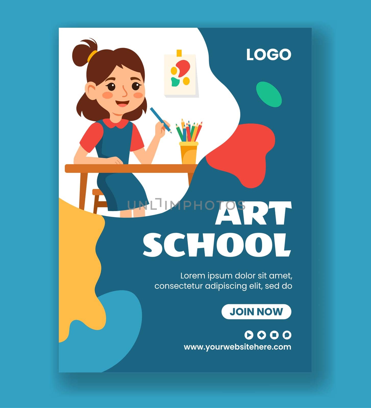 Art School Vertical Poster Flat Cartoon Hand Drawn Templates Background Illustration