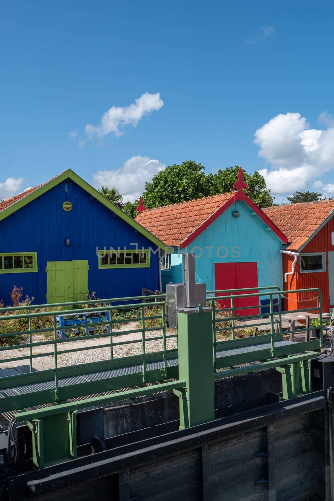 the colourfully painted wooden fishermen's huts, Le Chateau-d'Oleron, Oleron Island, Charente Maritime , Nouvelle-Aquitaine, France