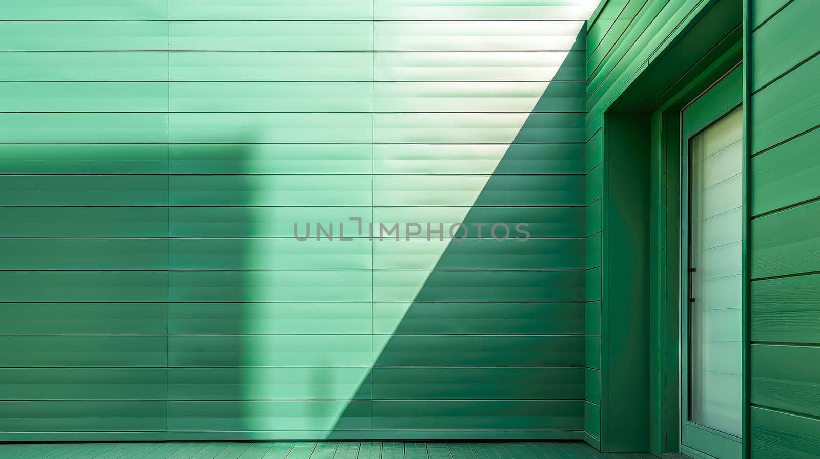 Front door exterior of a house with vinyl wall sidings. AI generated