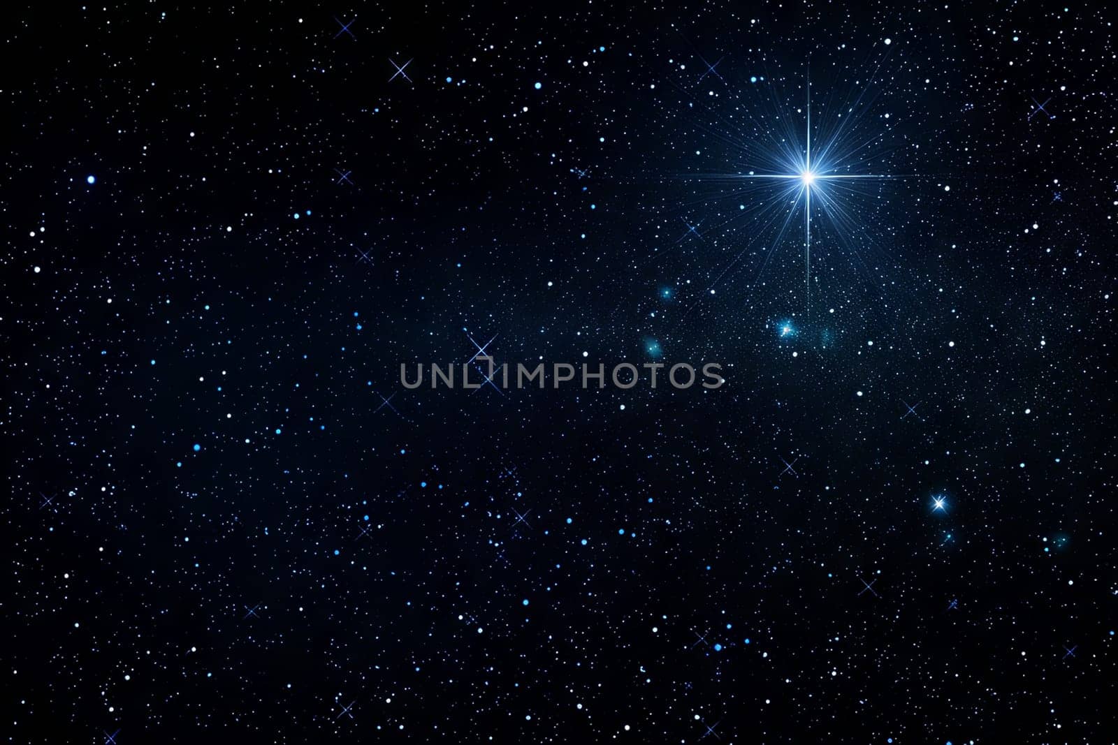 A bright star shines brightly in the night sky, illuminating the darkness with its powerful light. The star stands out against the black backdrop, creating a mesmerizing sight in the celestial expanse.