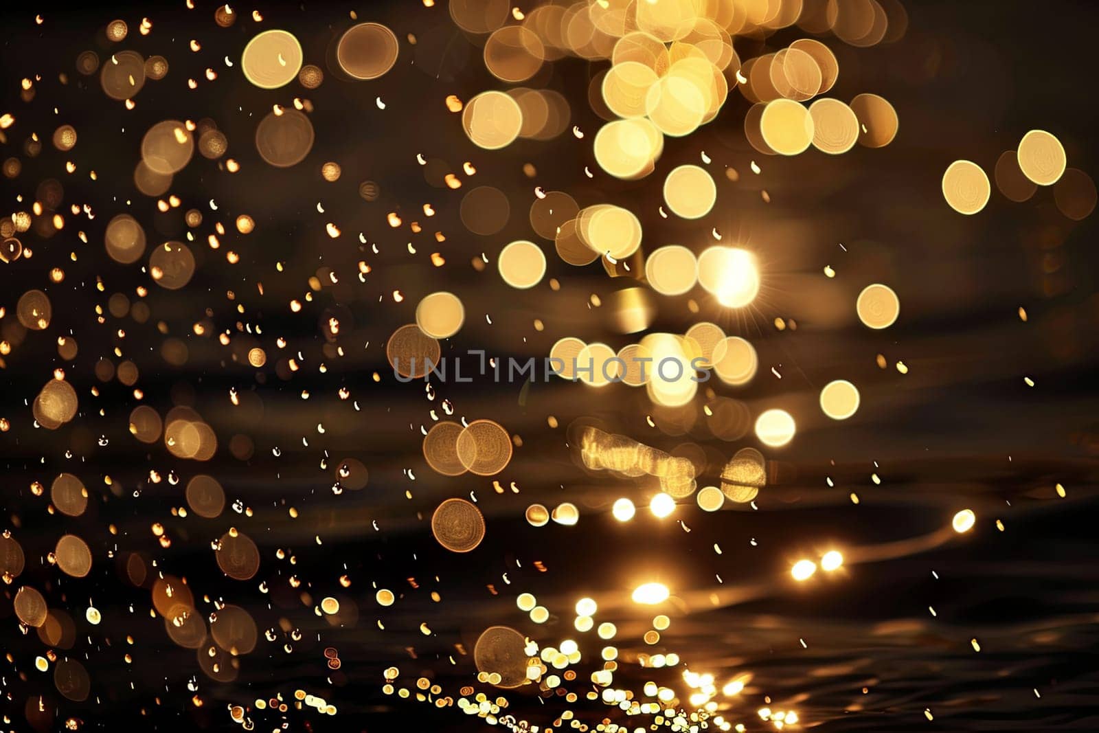 A blur of multicolored lights streak across the frame, creating a mesmerizing effect against the darkness. The lights appear hazy and indistinct, blending seamlessly with the black background.
