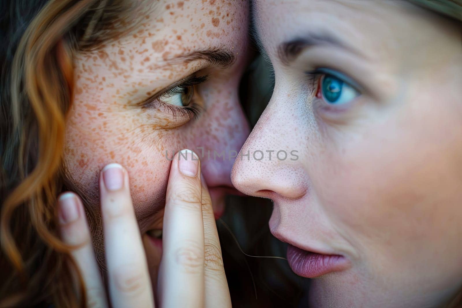 This close-up shot features two individuals with prominent freckles dotting their faces. The image showcases the details of their skin, highlighting the unique patterns and textures created by the freckles.