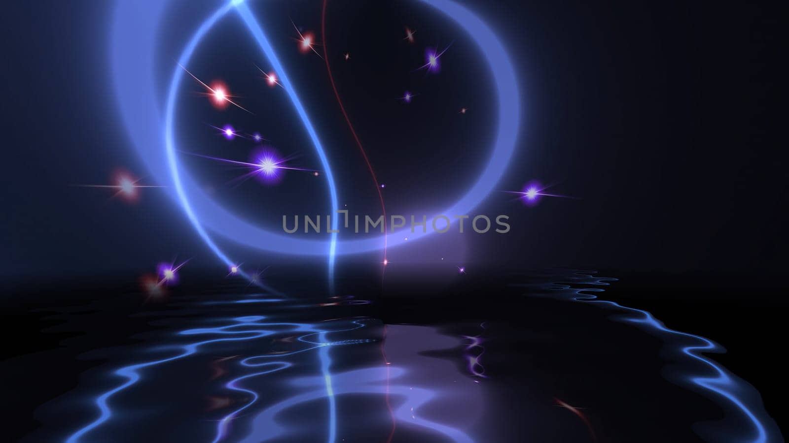 Colorful particles background reflected in water,Colorful particles background reflected in water
