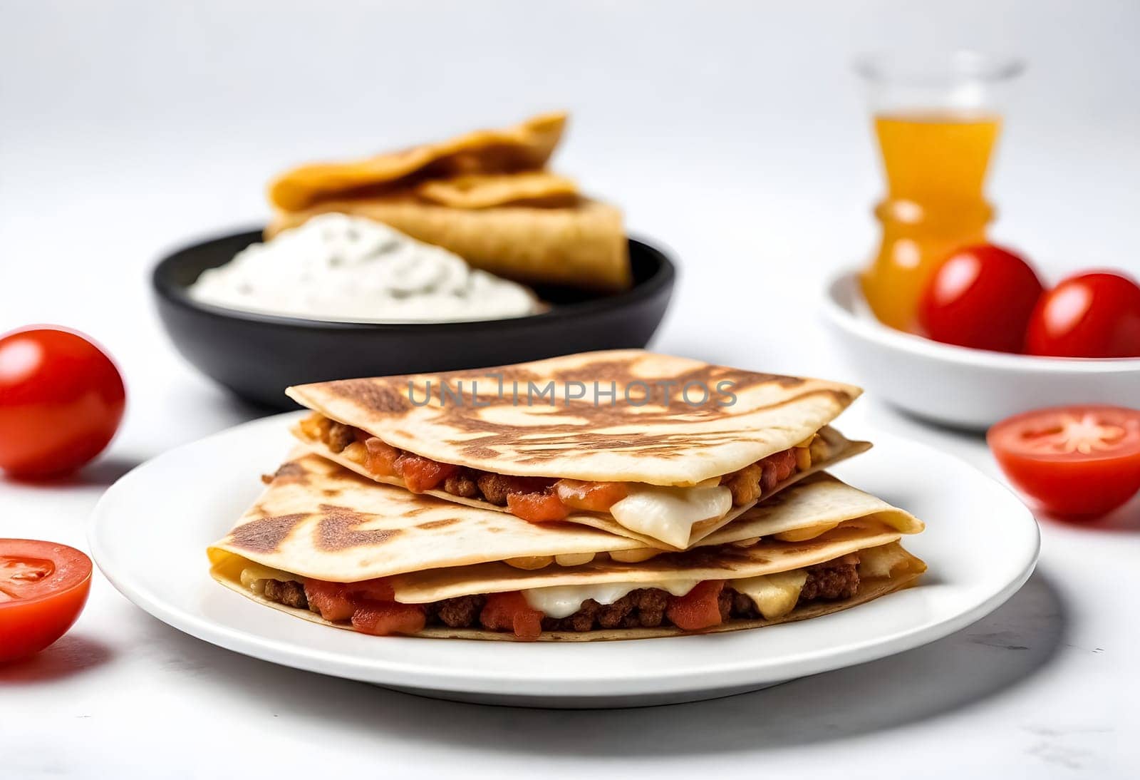 AI generated of a plate of quesadilals, a mexican cuisine, surrounded by the ingredients