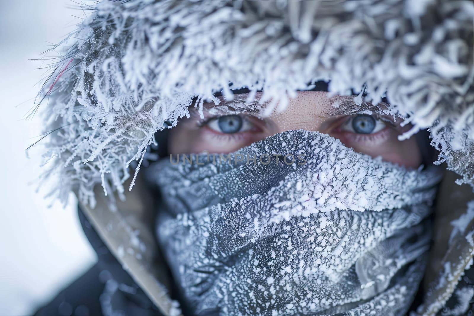 A person is shown covered in a blanket, with their face completely concealed within the folds of the fabric. The individual appears to be seeking warmth or comfort.