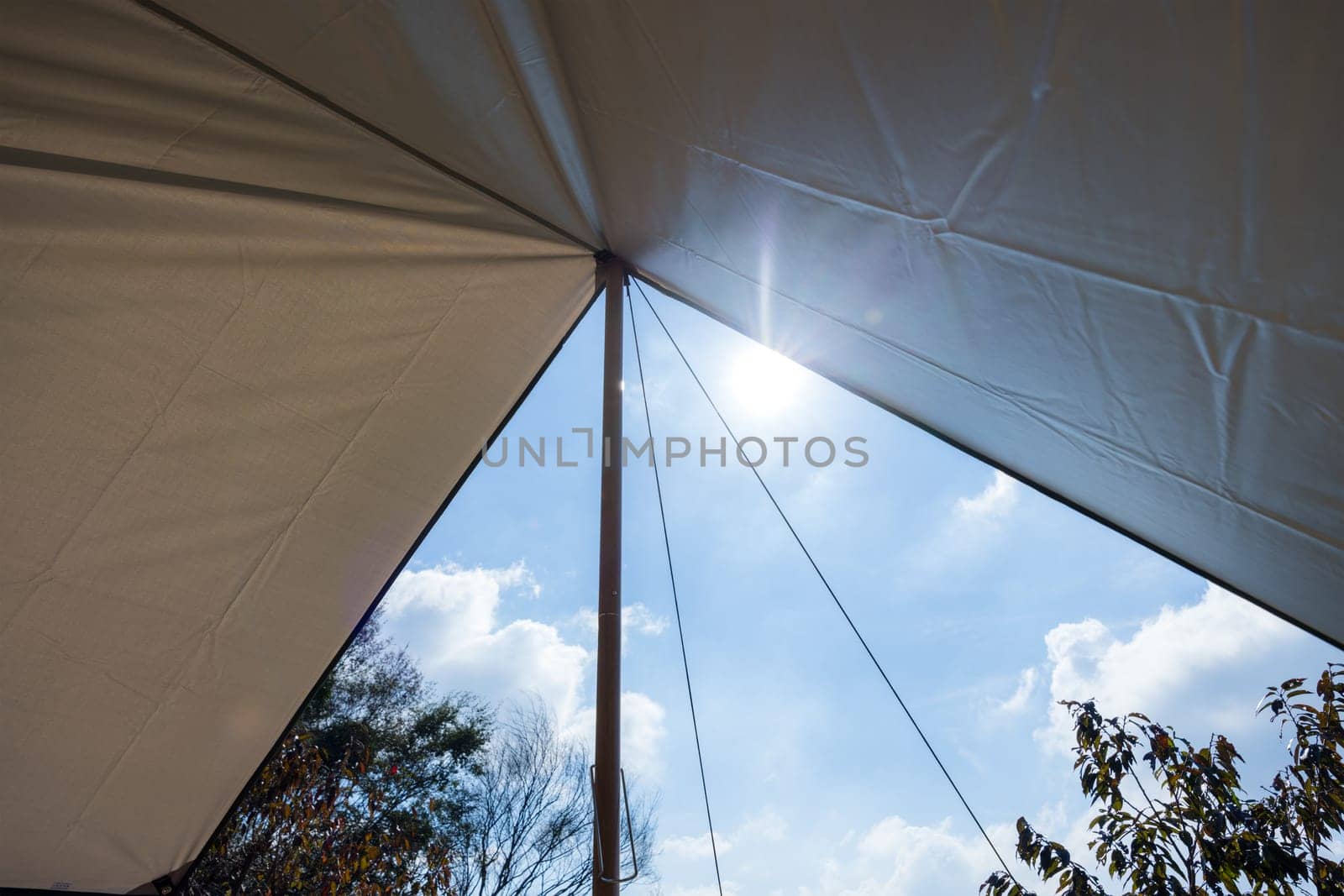 Camping tent with the blue sky