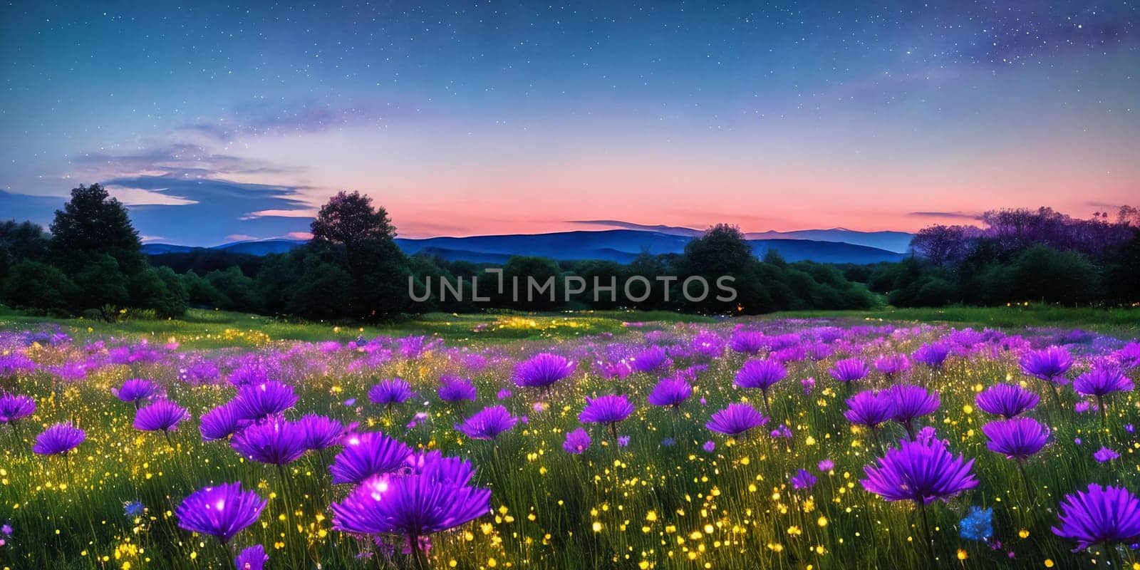 Stardust Meadow. At twilight, a meadow blooms with luminescent flowers. Each petal holds stardust, and as night falls, they release their magic. The otherworldly glow and the promise of wishes granted.