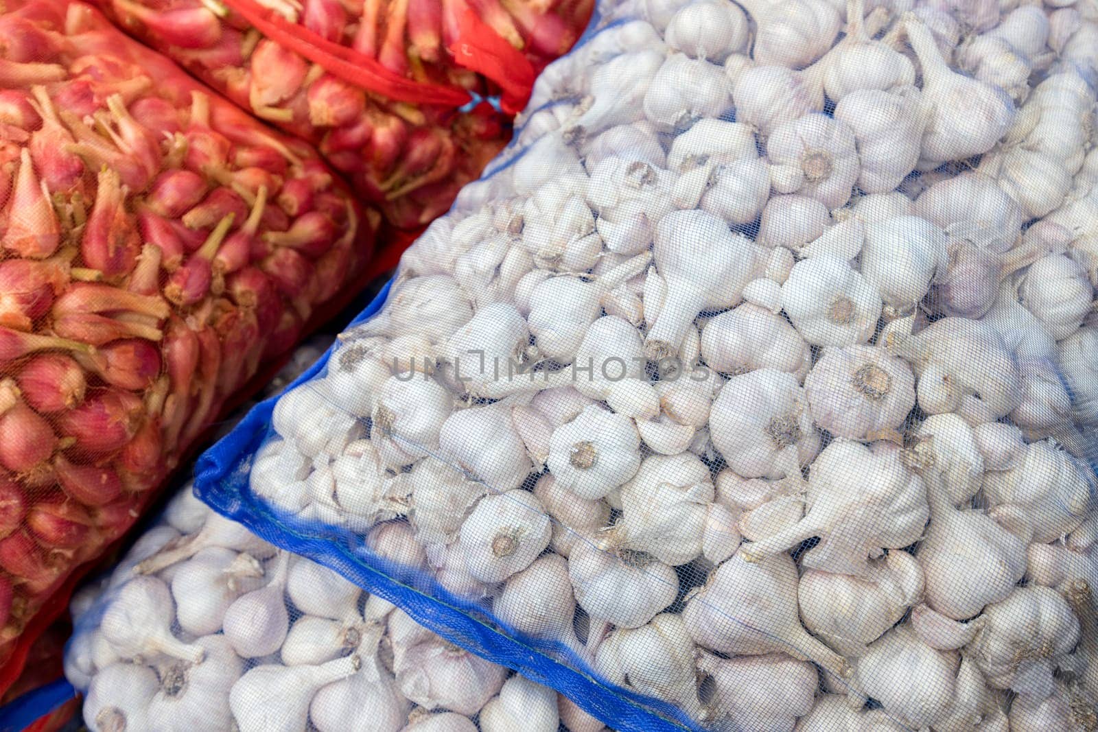 Stack of the garlic selling at wet market