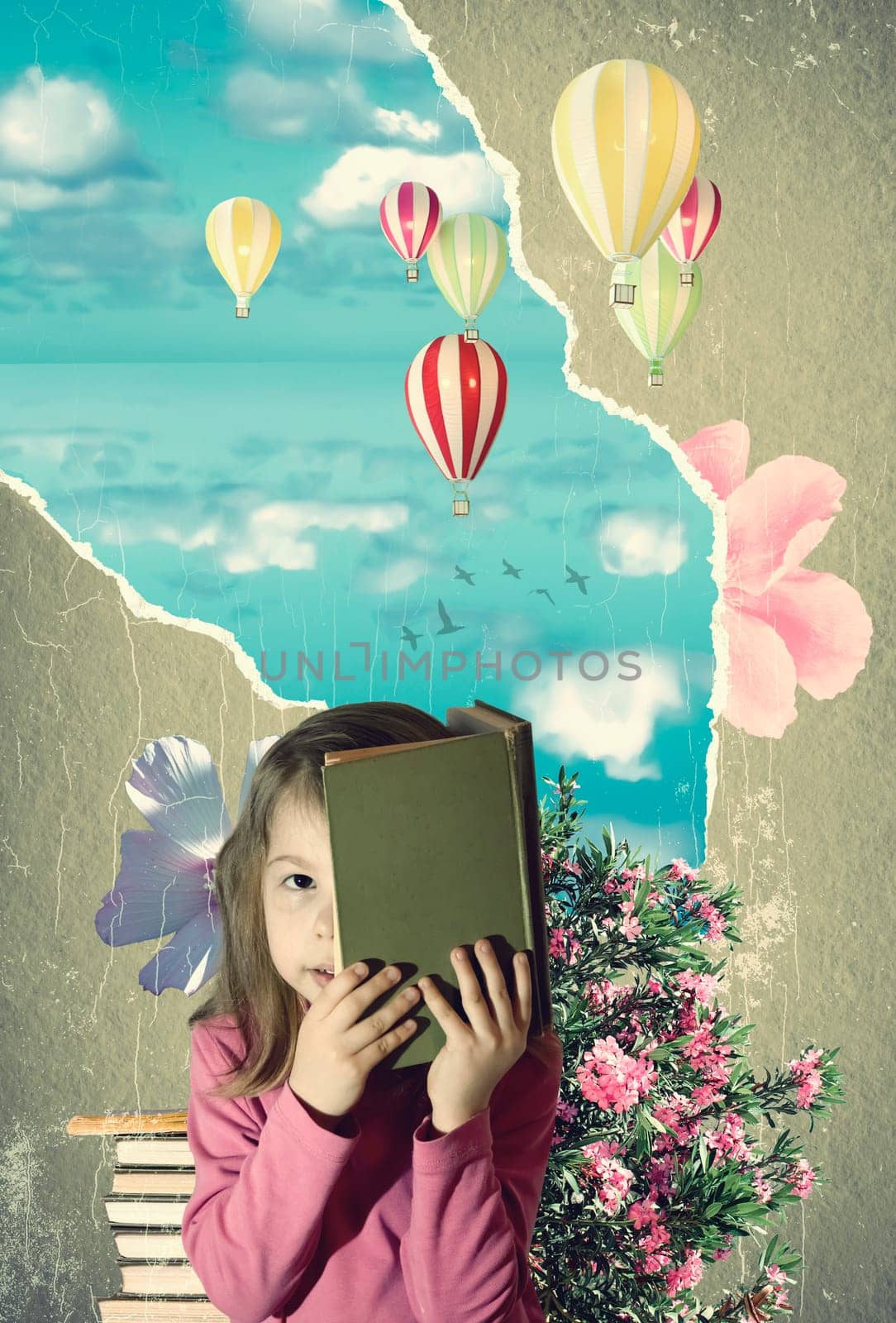 Calming book. Small child - little girl and blue sky. Bibliotherapy. Mindfulness and relaxation. Napping time. Back to school. Non-formal education and learning. Relaxing book for better sleep.