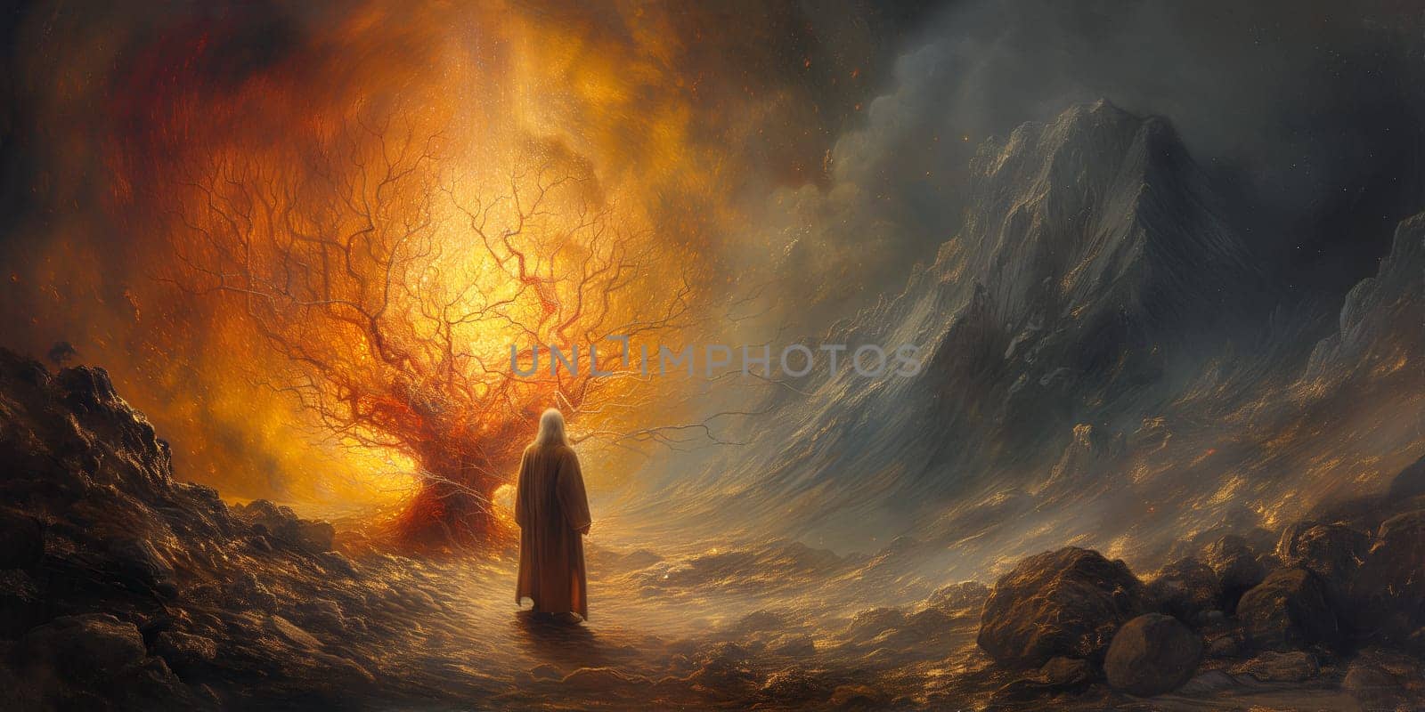 Moses with the burning bush, Sinai, old Testament and jewish Torah, Book of Exodus, religion