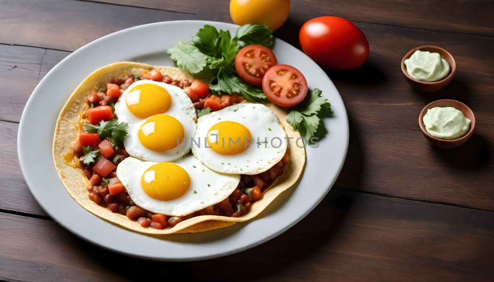 AI generated of huevos rancheros on a plate on the table, mexican food breakfast
