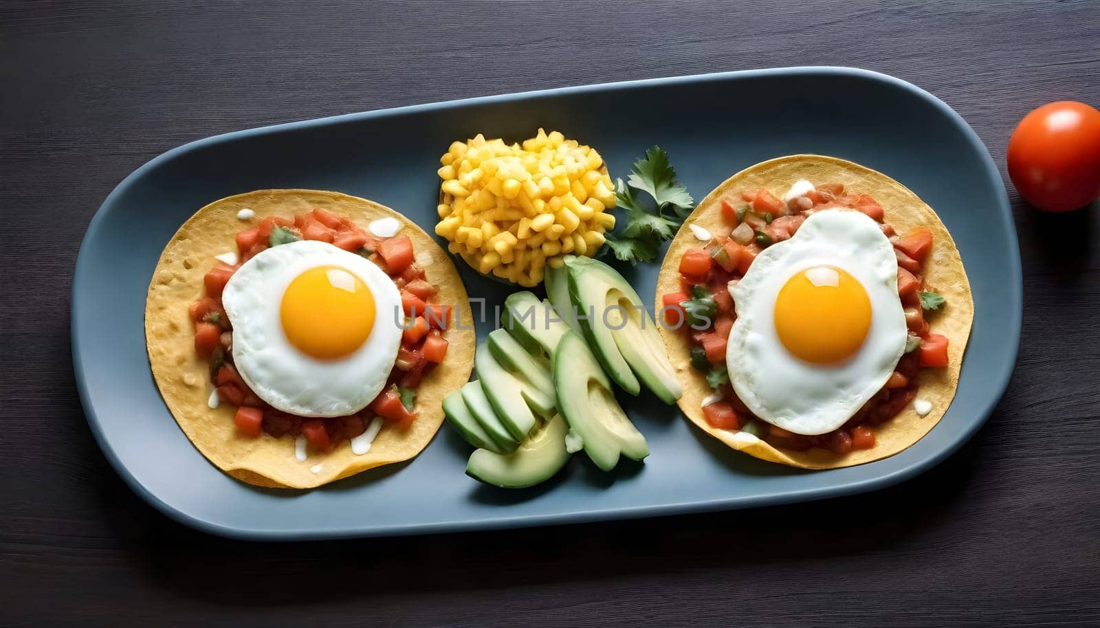 AI generated of huevos rancheros on a plate on the table, mexican food breakfast
