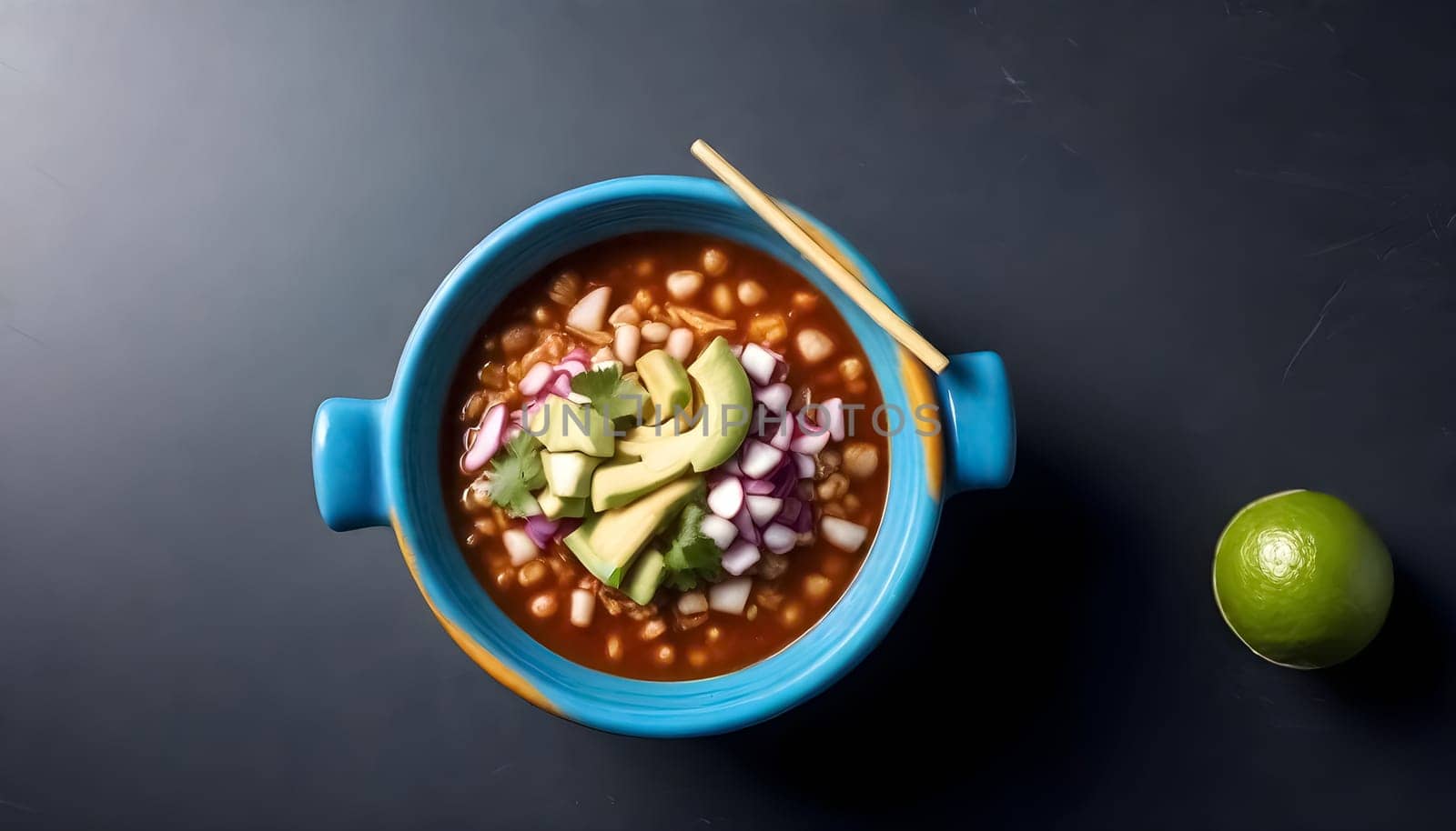 AI generated of a bowls of pozole soup with vegetables and avocado