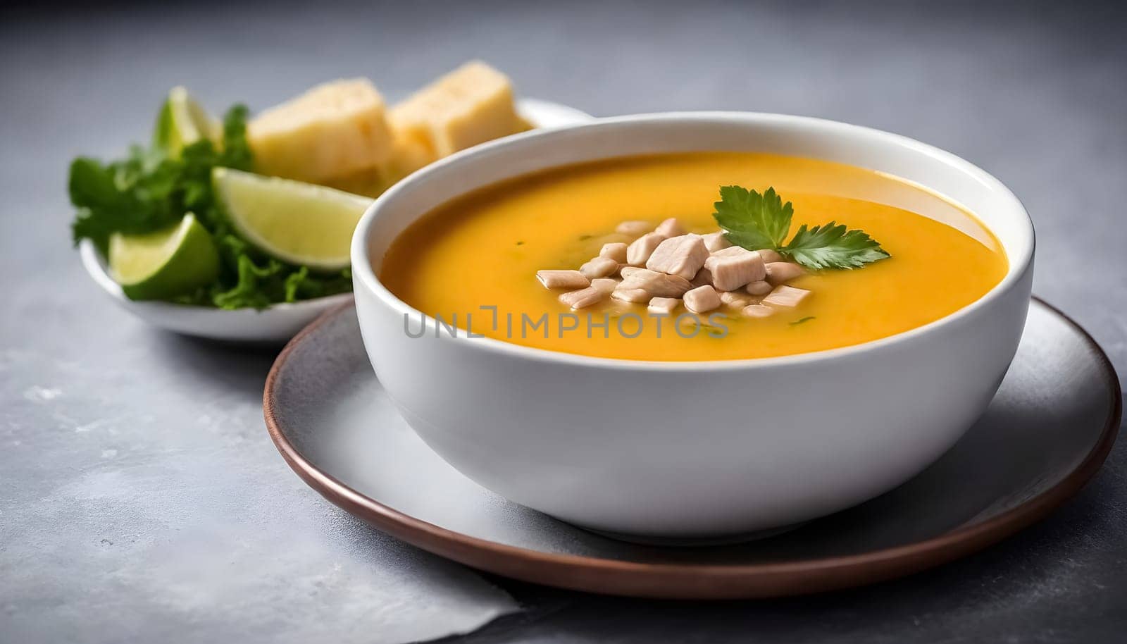 AI generated of a bowl of sopa de lima, mexican traditional soup