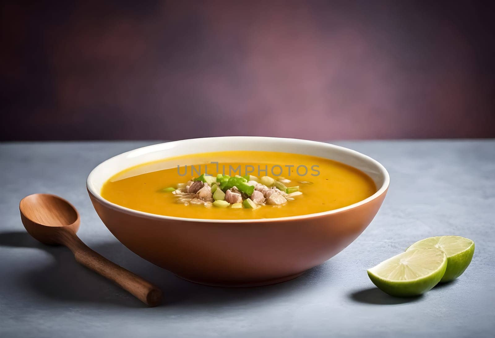 AI generated of a bowl of sopa de lima, mexican traditional soup