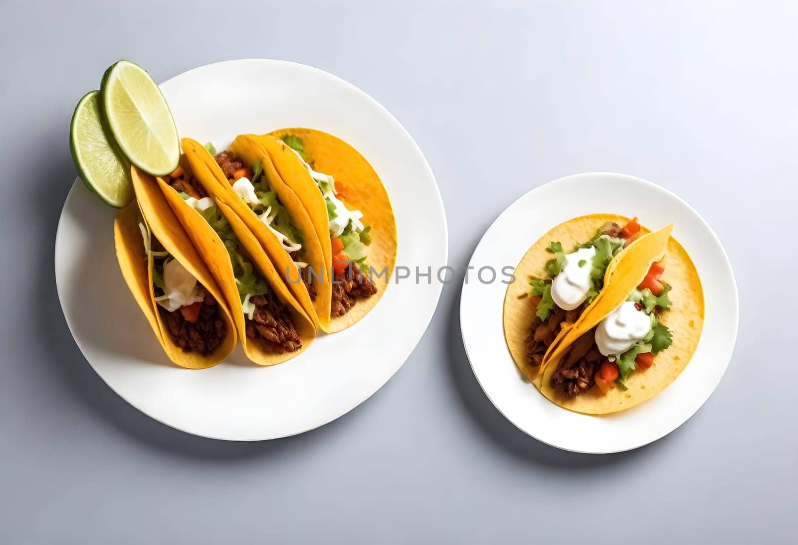 AI generated of tacos on a plate with white background