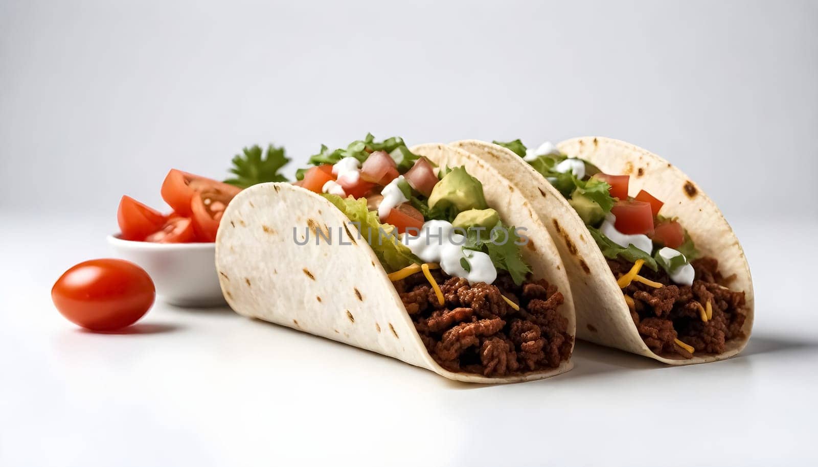 AI generated of tacos on a plate with white background