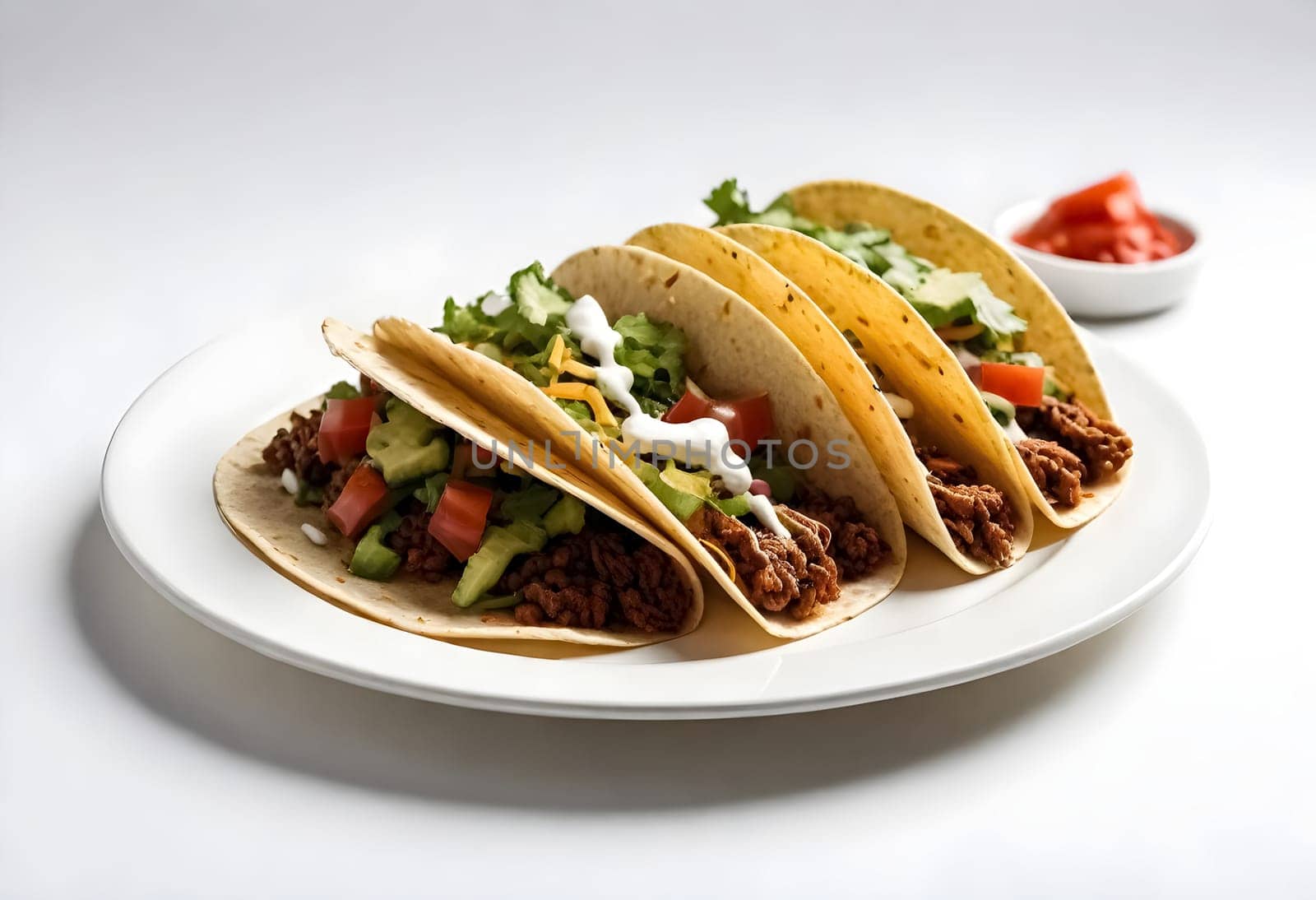 AI generated of tacos on a plate with white background