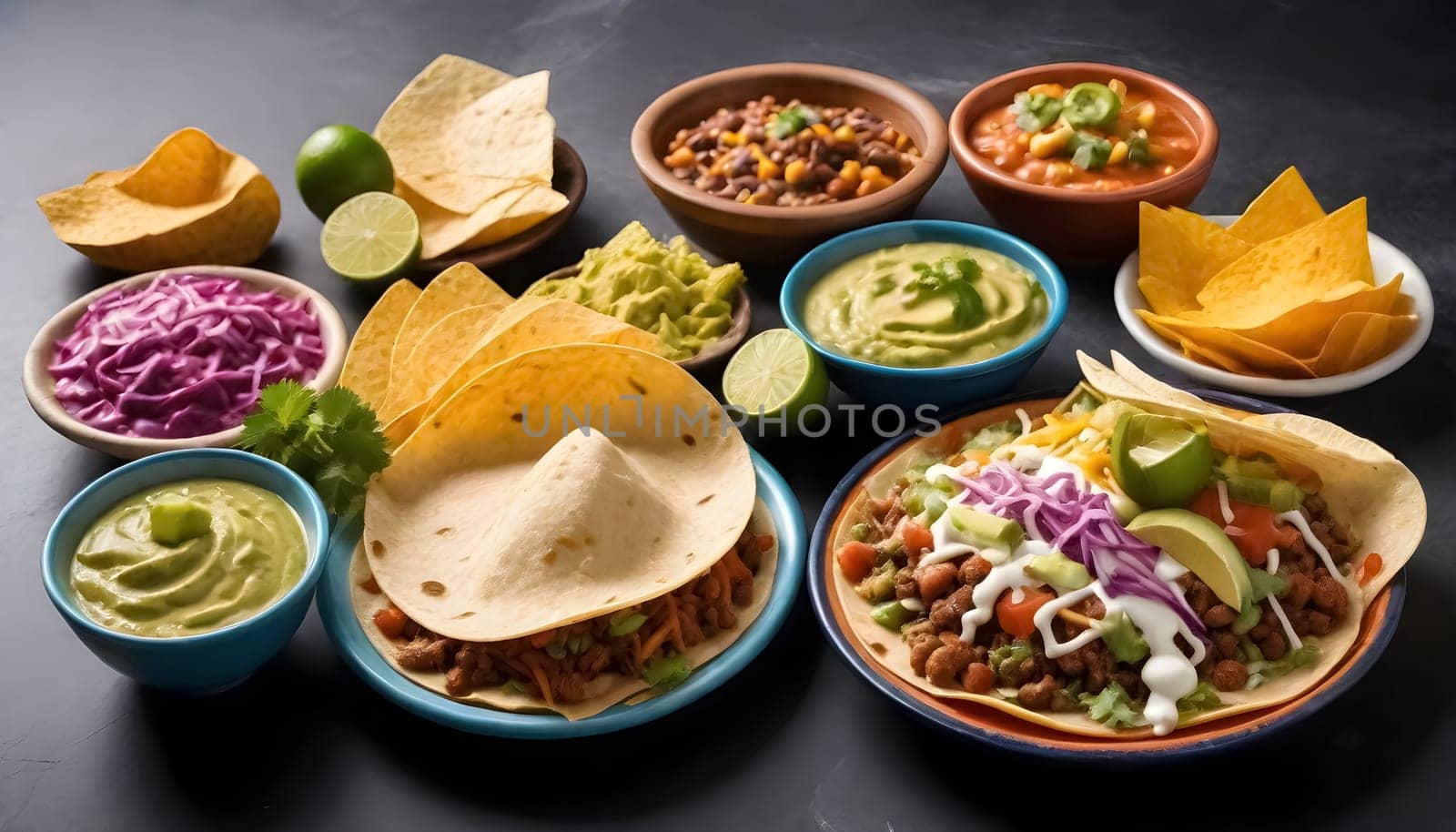 AI generated of a variety of mexican foods are on the table