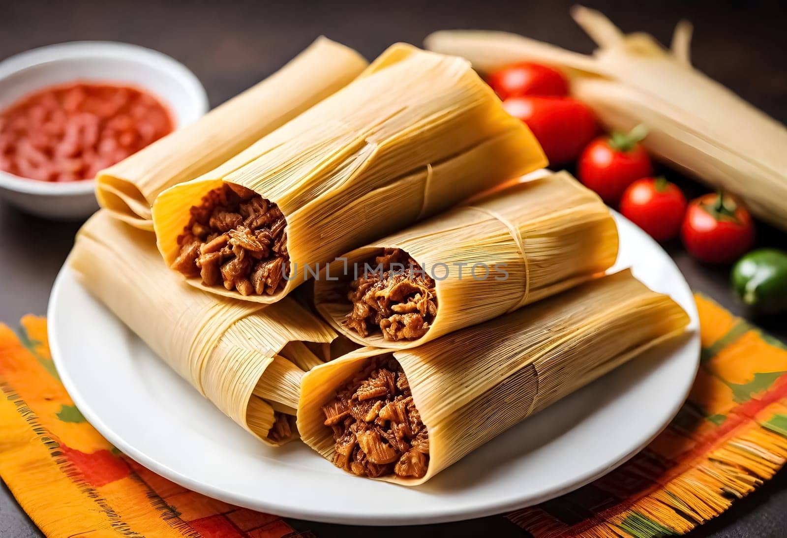 AI generated of a plate of tamales, a traditional mexican food on white background